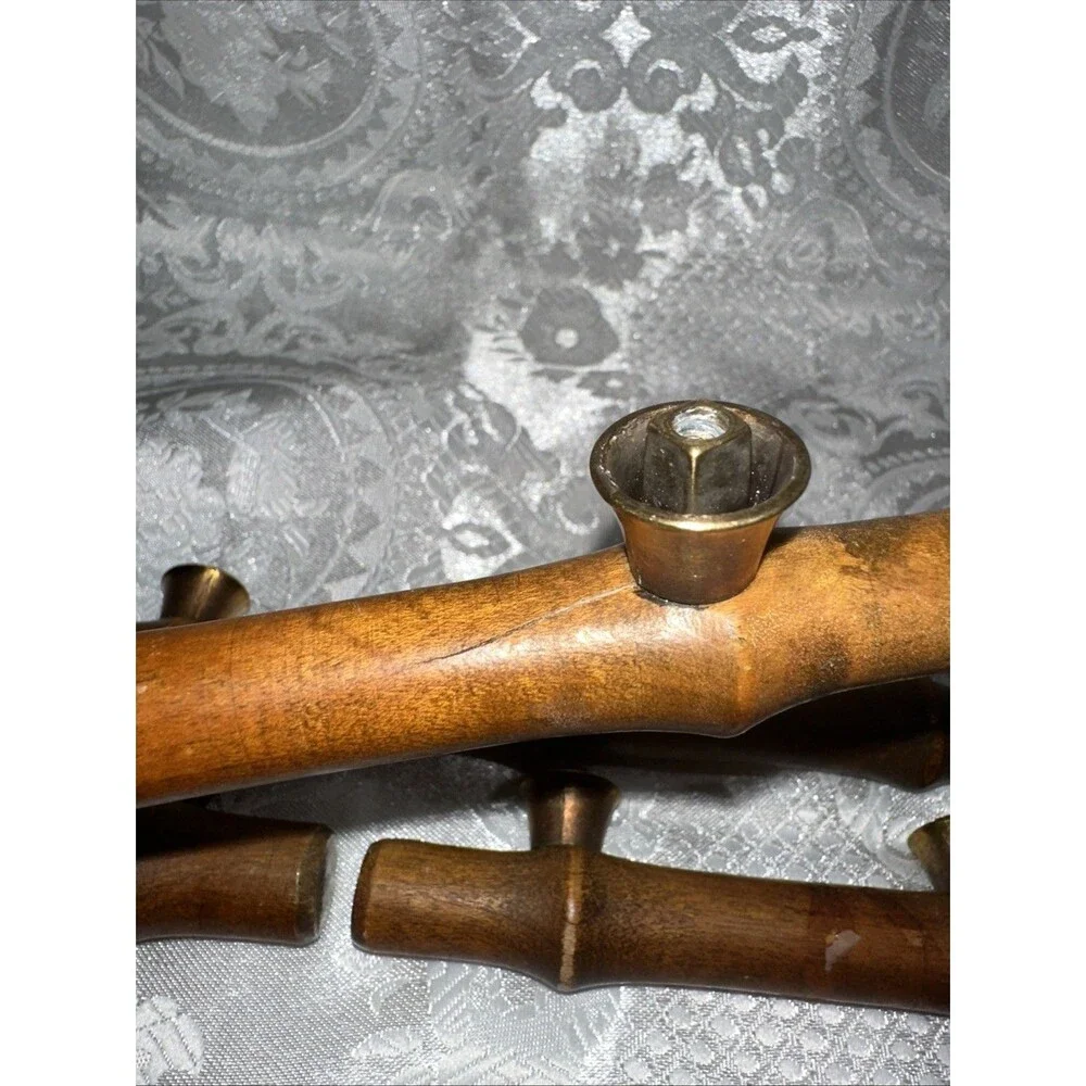 Vintage Wood Knobs Brass Hardware 8 Piece